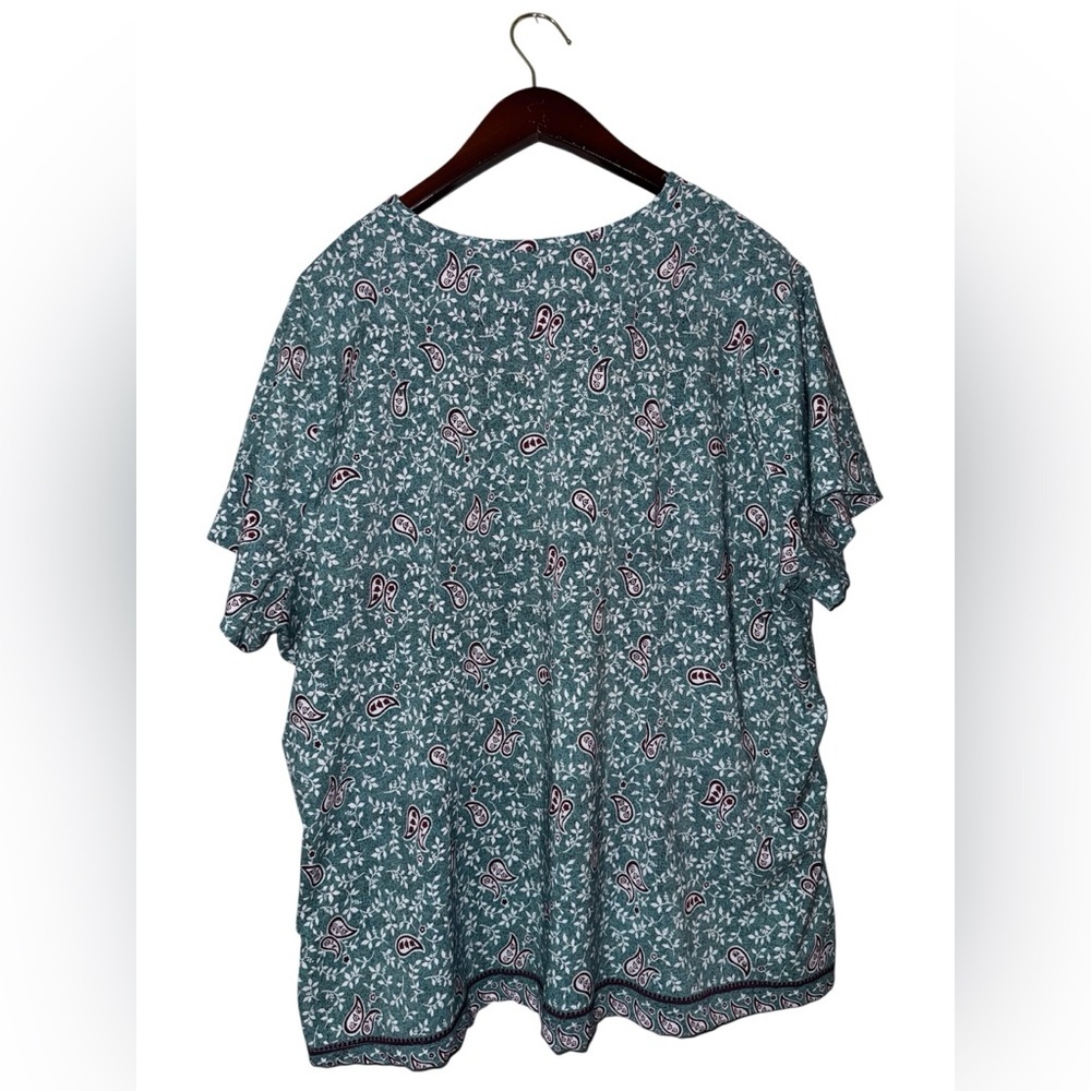 Easy Street Women's Teal Paisley Short Sleeve Top Size 2X - Picture 3 of 4